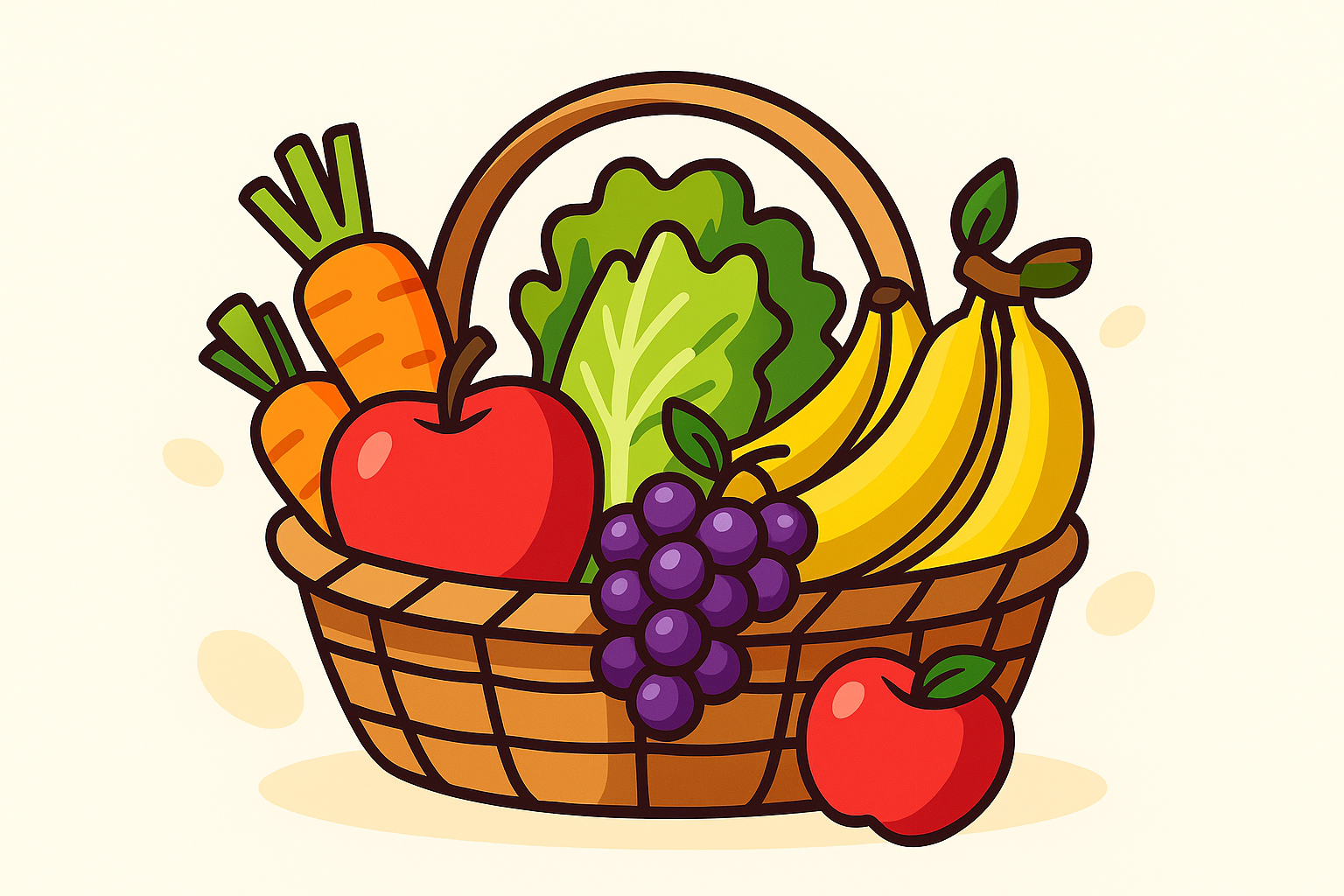Ilustración de cesta de frutas y verduras